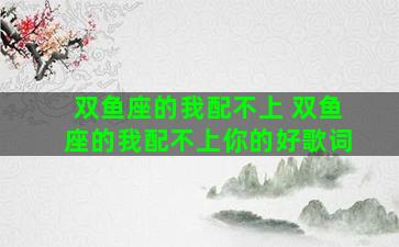 双鱼座的我配不上 双鱼座的我配不上你的好歌词